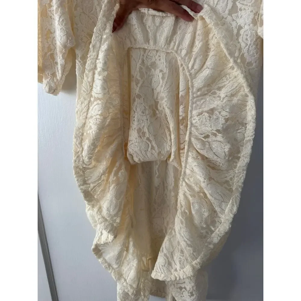 Zara Ivory Cream Allover Lace Dress Sz L Romantic Bridal Vintage Glamour Boho